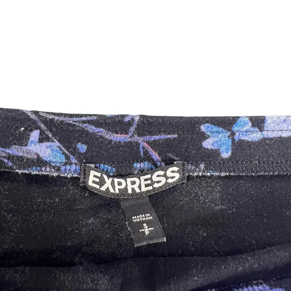 Express Women's Small Black & Blue Floral Mini Skirt High Rise‎ Stretch Casual - Picture 2 of 3
